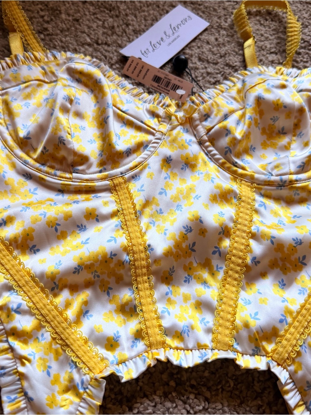 For Love & Lemons Yellow Floral Ruffle Crop Top - Picture 5 of 6